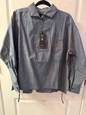 G-Star Bowling Polo Longsleeve Light Blue Chambray Half-Placket Button Shirt